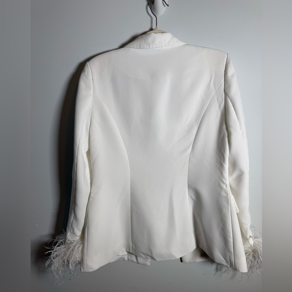 Amanda Uprichard Herald Feather Blazer Bridal Jacket Feather Cuff Party NWOT M - Picture 3 of 7